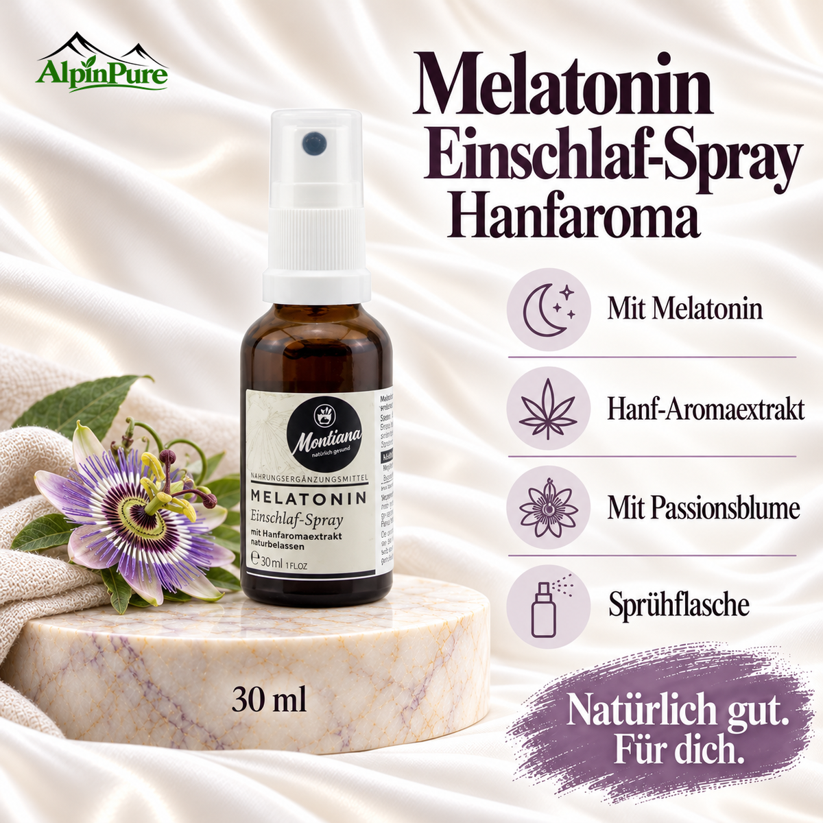 Alpine Montiana Melatonin Einschlaf-Spray mit Hanfaroma