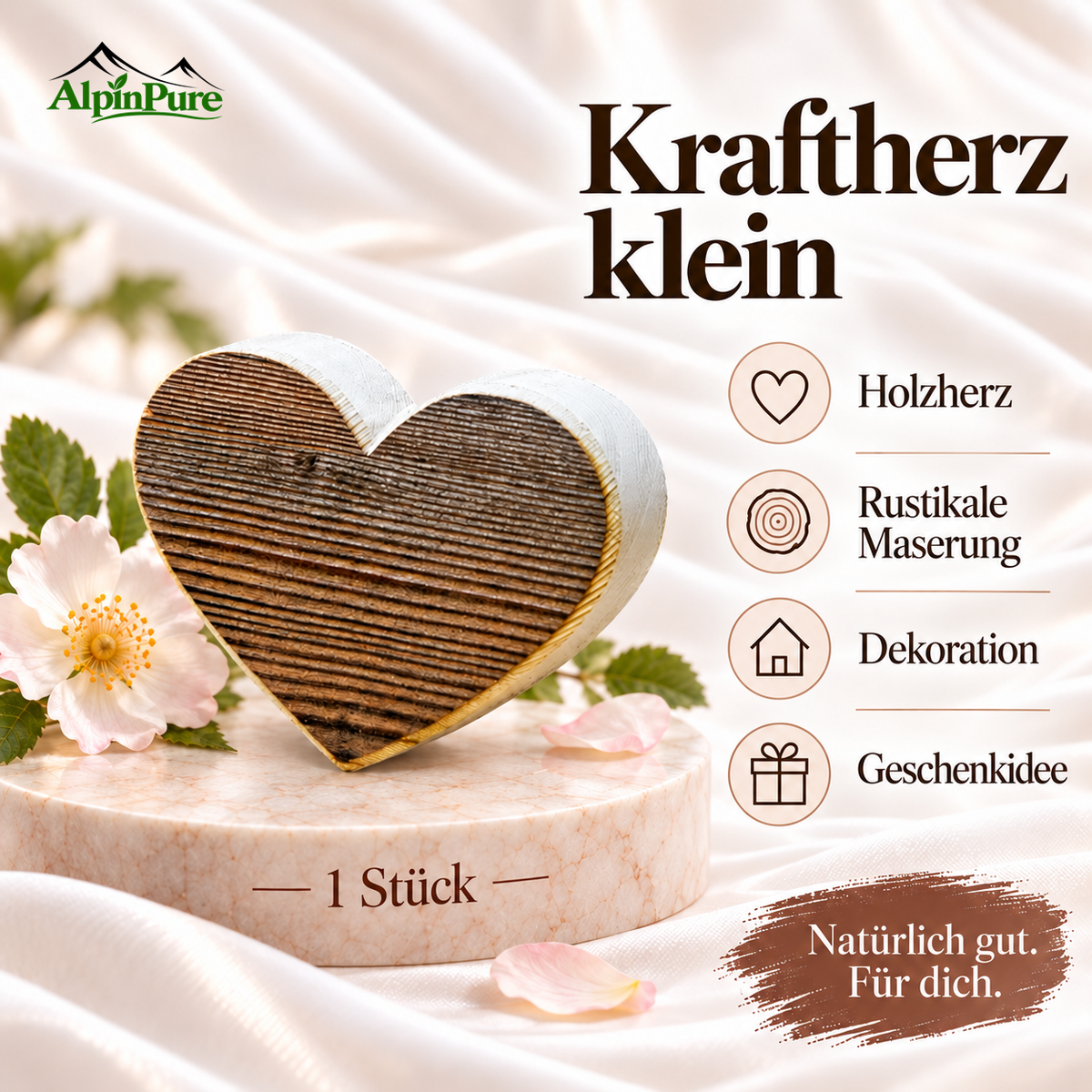 Alpine Kraft Herz aus Antikholz "klein"
